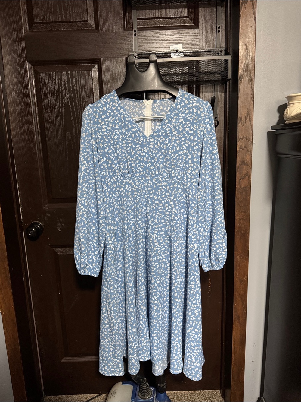SHEIN Blue Floral Long Sleeve Midi Dress